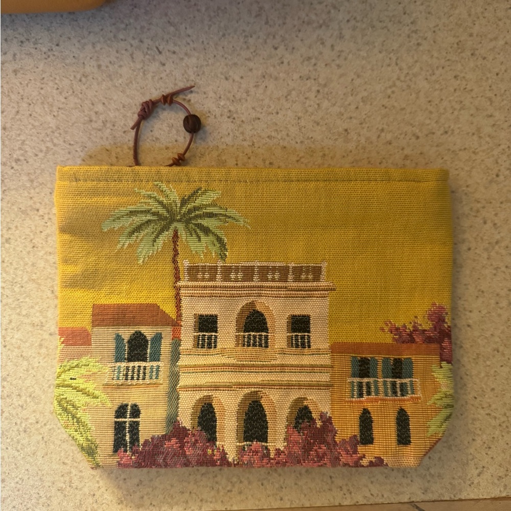 iOS is Paris Yellow Tapestry Pouch with Palm Tree Design